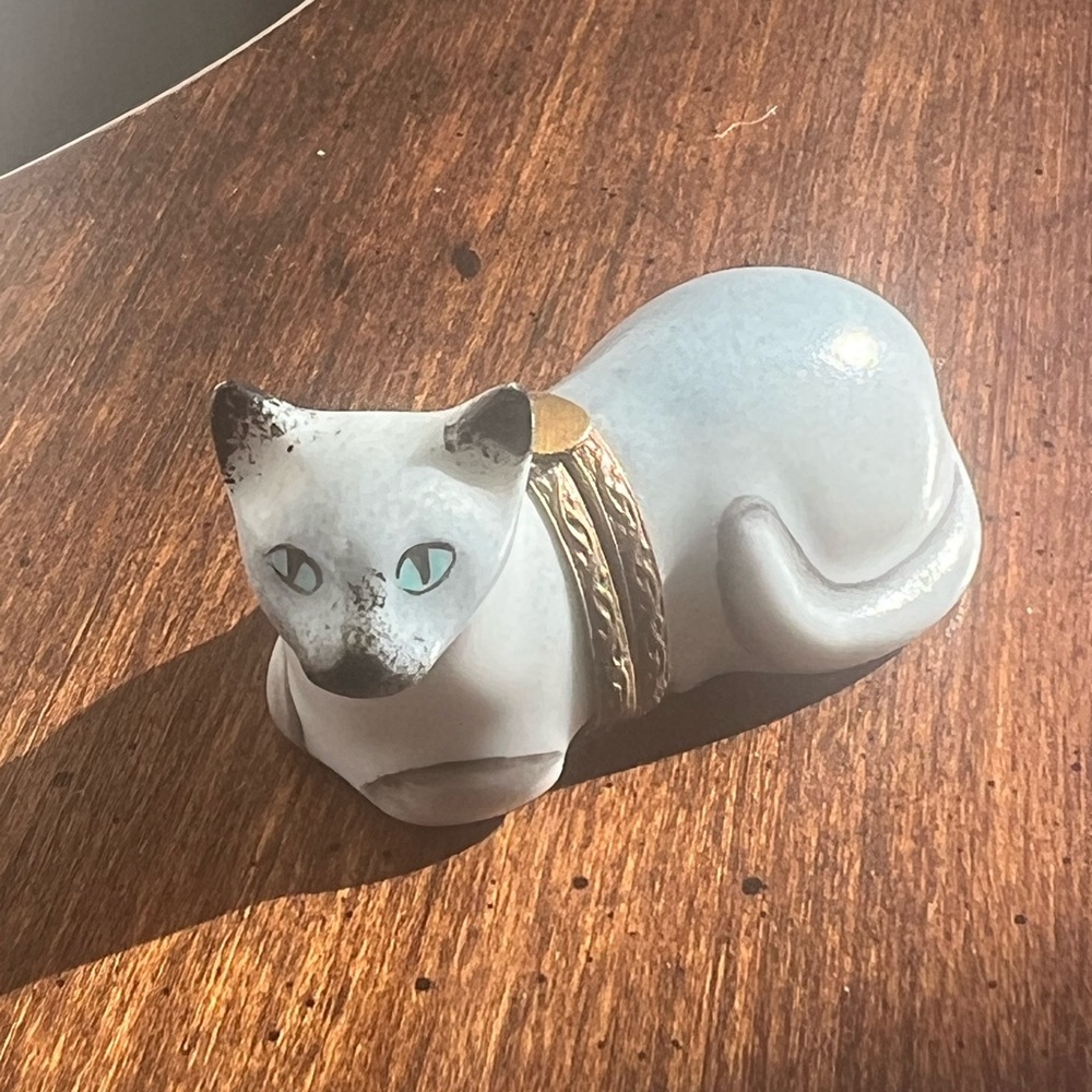 Small Cat Limoges Trinket Box Made In France